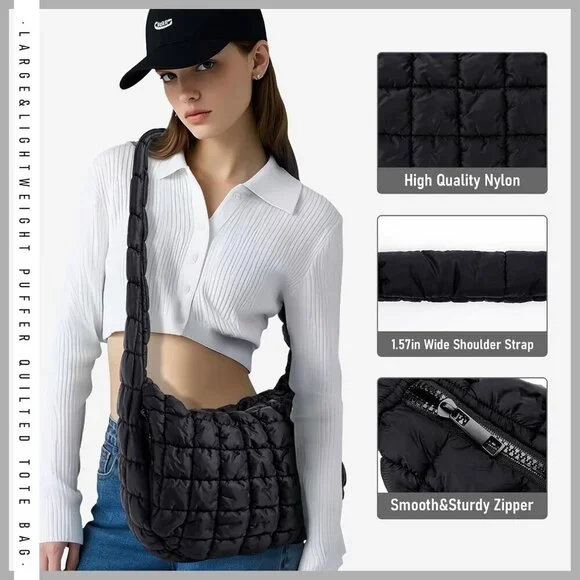 Puffer Bag Women Quilted Tote Large Water-Resistant Cotton Padded - Picture 6 of 9